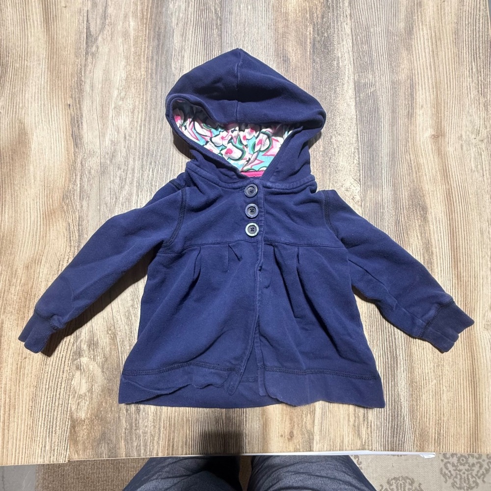Y2K Circo Hoodie Navy Blue Floral Lining Whimsical Playwear